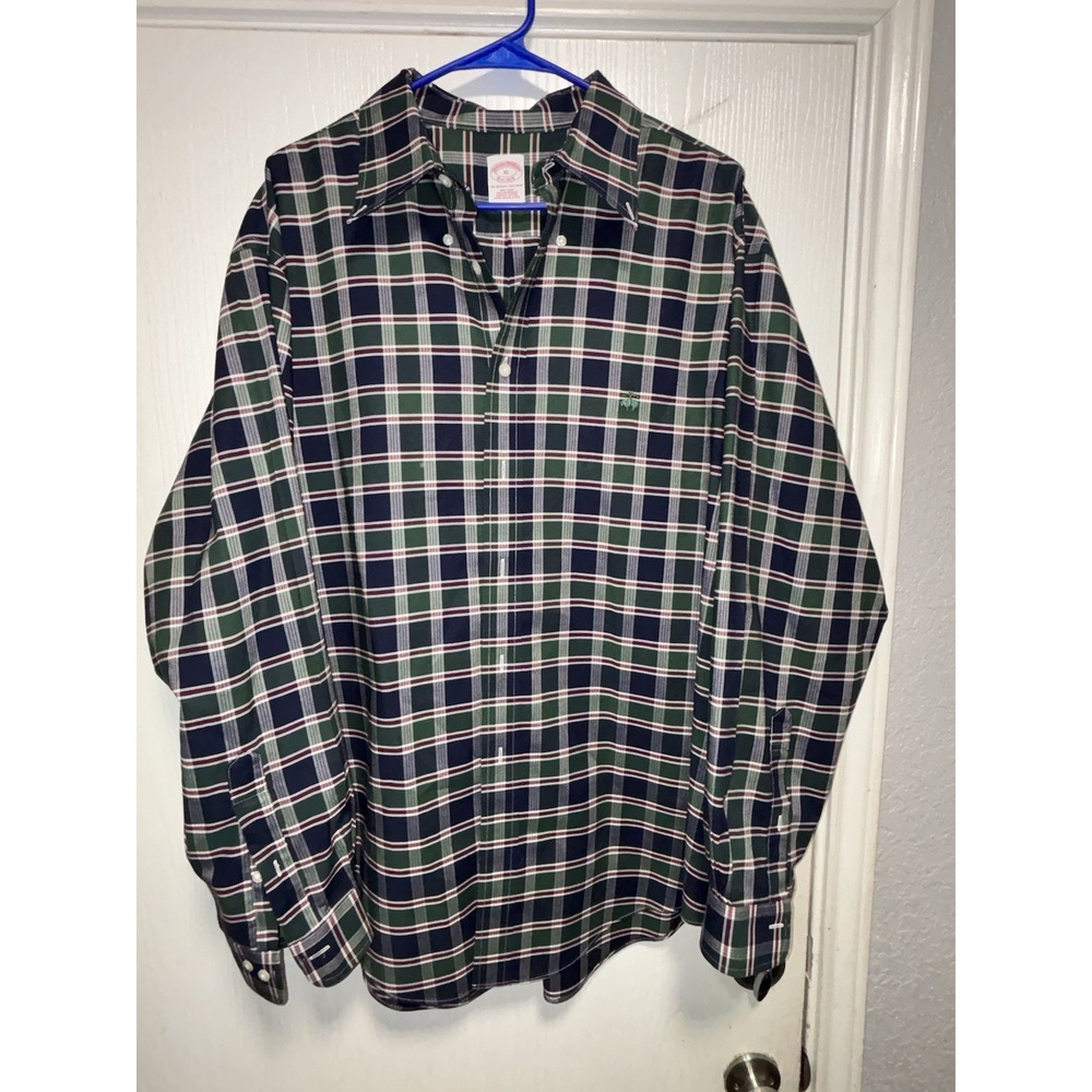 Brooks Brothers 1818 Original Polo Shirt Men's Blue Red Plaid Long Sleeve